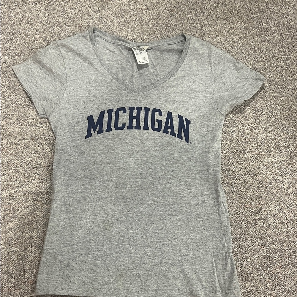 Michigan Women's Gray V-Neck Tee
